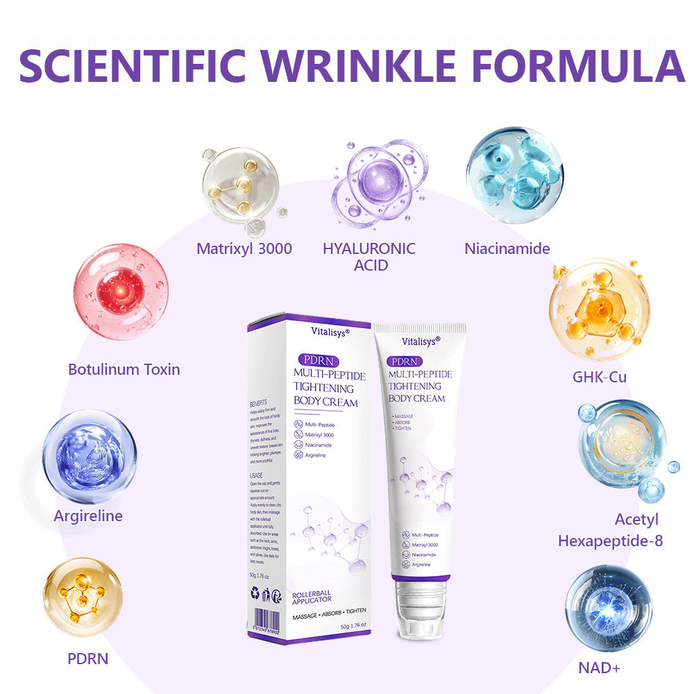 VitalisysÂŽđ PDRN Multi-Peptide Massaging Body Roller Cream- Anti-aging, Hydrating, Skin Firming & Lifting, Skin Repair, Even Tone, Acne and Dark Spot Treatment, Wart and Mole Removal, and Psoriasis Relief.