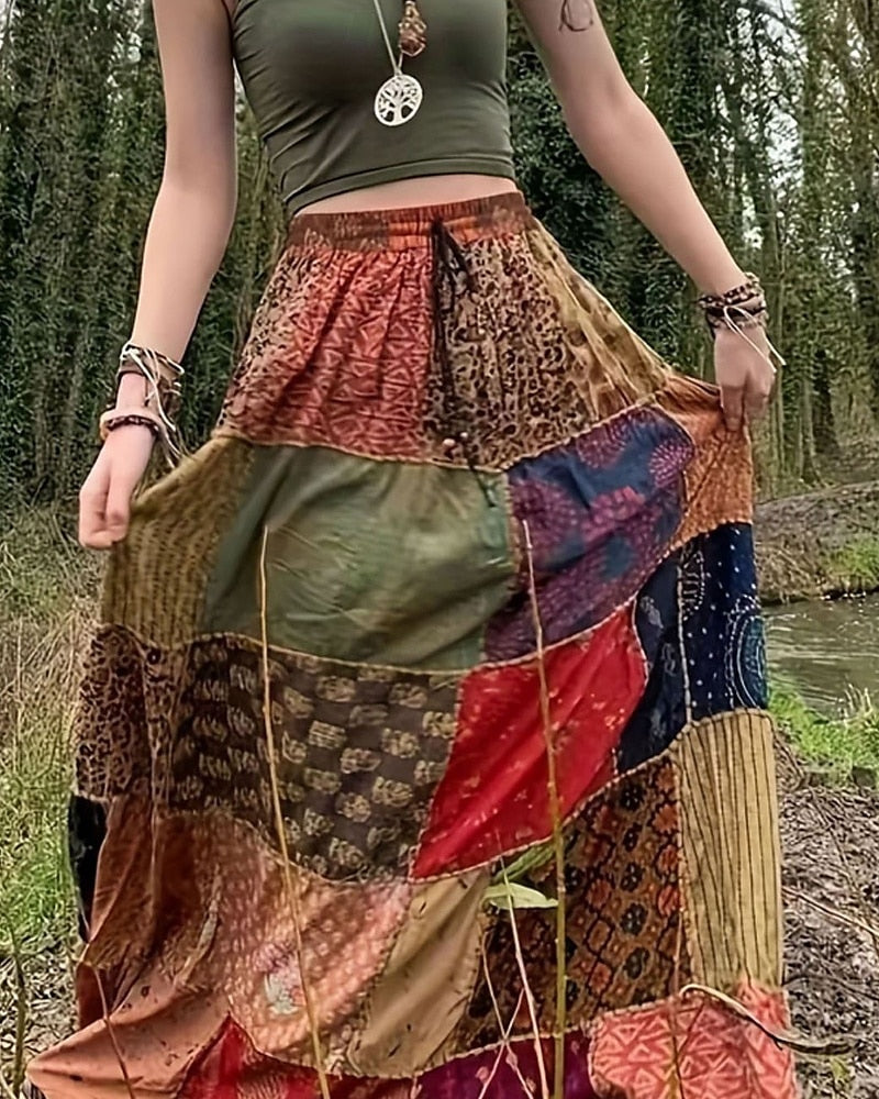 Women's Skirt Casual Boho Maxi Mid Rise Skirts Floral Print Micro-elastic Vacation Street Red Blue Summer Polyester