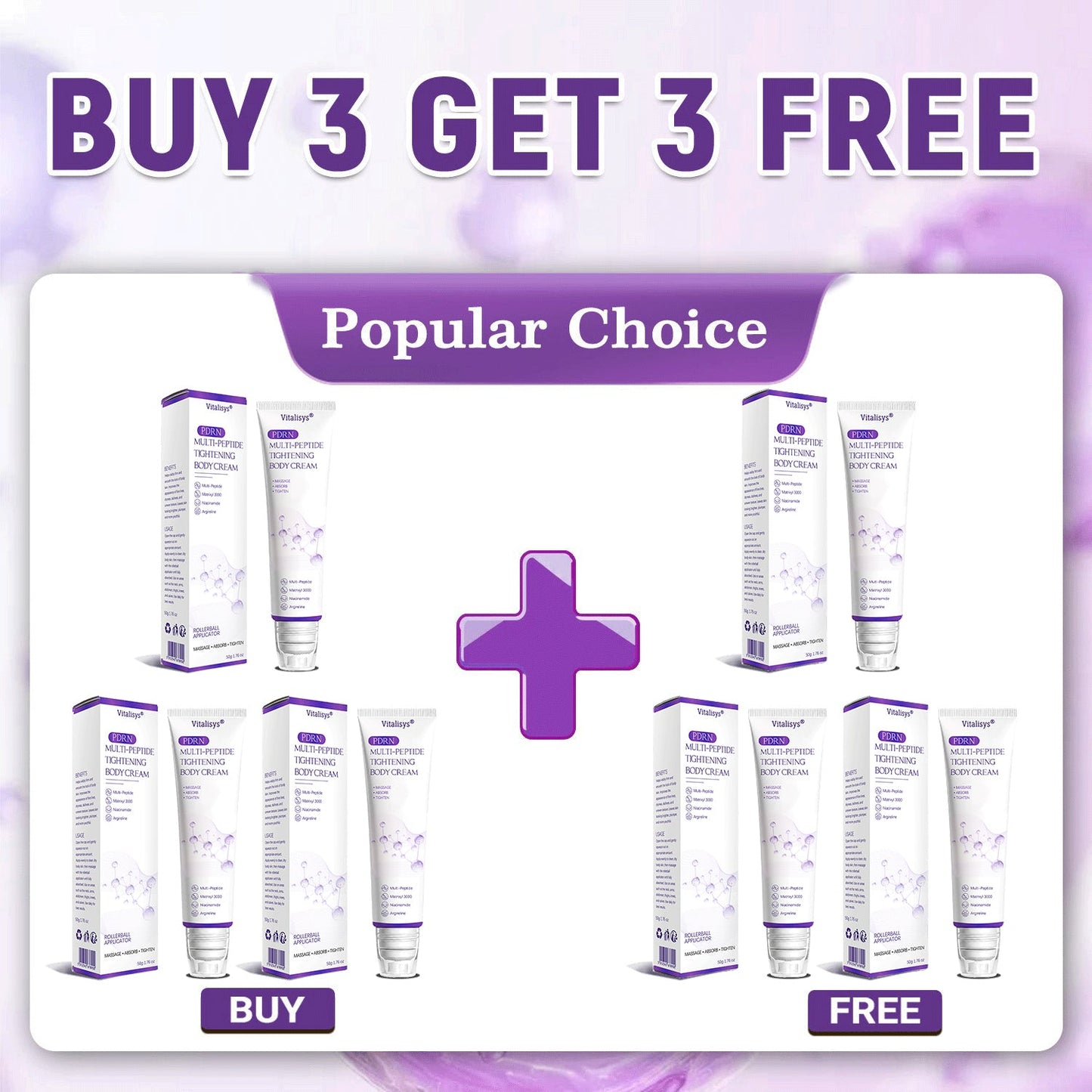 Vitalisys®🎉 PDRN Multi-Peptide Massaging Body Roller Cream- Anti-aging, Hydrating, Skin Firming & Lifting, Skin Repair, Even Tone, Acne and Dark Spot Treatment, Wart and Mole Removal, and Psoriasis Relief.