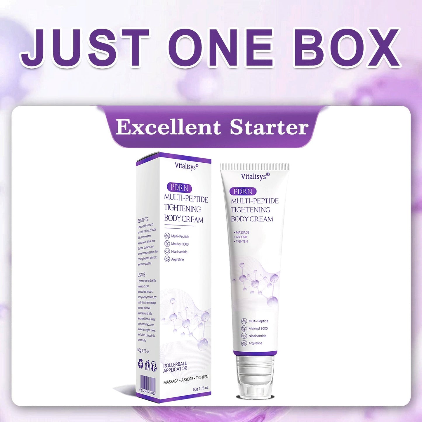 Vitalisys®🎉 PDRN Multi-Peptide Massaging Body Roller Cream- Anti-aging, Hydrating, Skin Firming & Lifting, Skin Repair, Even Tone, Acne and Dark Spot Treatment, Wart and Mole Removal, and Psoriasis Relief.